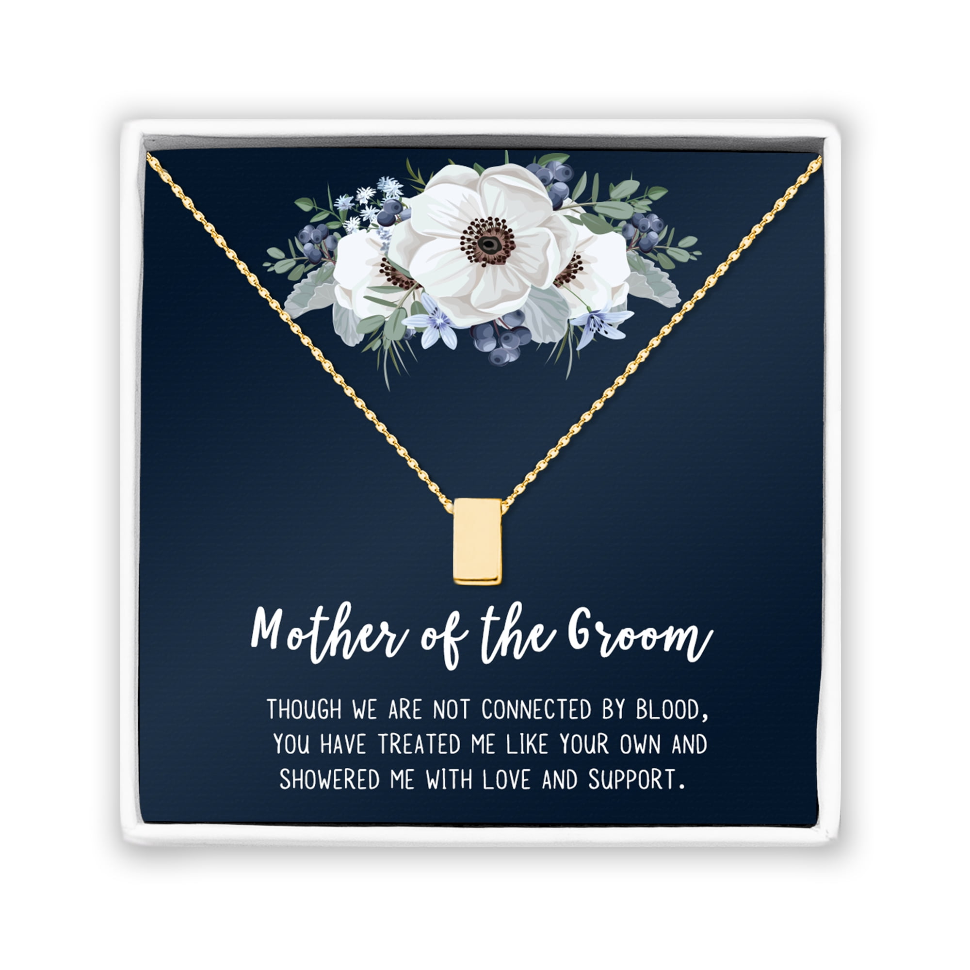 Gift for Mother of the Groom, Mother's Day Gift for Mother in Law, Gift for Her, Gold Cube Mother's Day Gift, Jewelry for Mom, Card Necklace Jewelry for Mom [Gold, No-Personalized Card]