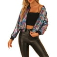 thumbnail image 1 of INSPIRE CHIC Blouson Bomber à Fermeture à Glissière Léger Métallique pour Femme à Col Montant Holographique Iridescent TP, 1 of 5