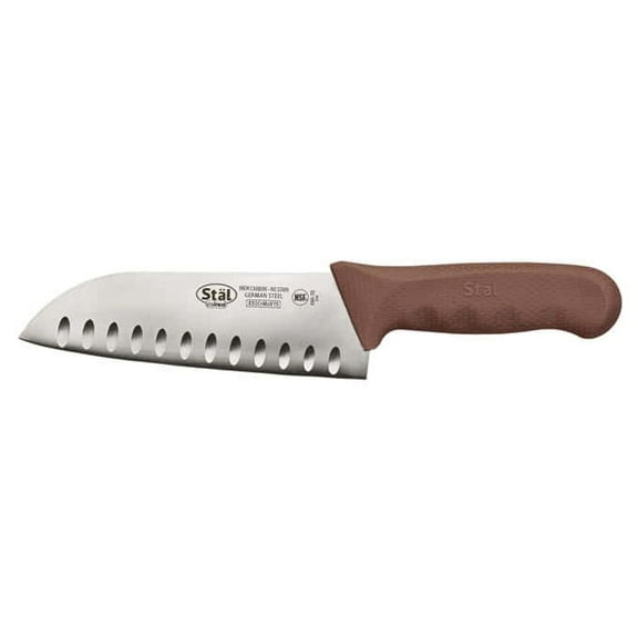 Winco KWP-70N, 7-Inch Stal High Carbon Steel Santoku Knife, Polypropylene Handle, Brown, NSF