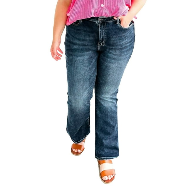 Bmisegm Jeans Évasés Extensibles Coupe Bottillon pour Femmes, Bleu Foncé, Taille g