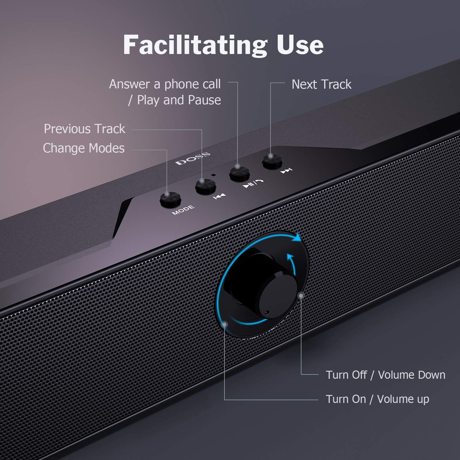 DOSS Computer Speaker, Sound Bar for TV with HD Stereo Sound and Subwoofer, Aux-in, USB disk, and TF card Input, Wireless Bluetooth 5.0 Speakers for Desktop, Laptop, Phone, Gaming
