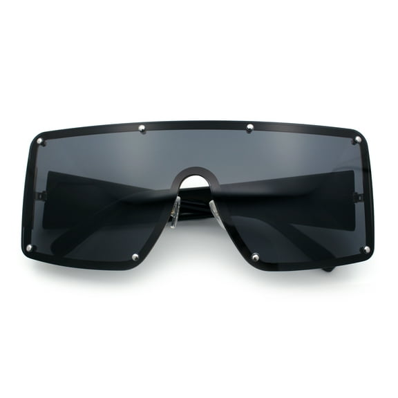 Womens Diva Oversized Shield Metal Rim Rectangle Luxury Sunglasses Gold Black - Black