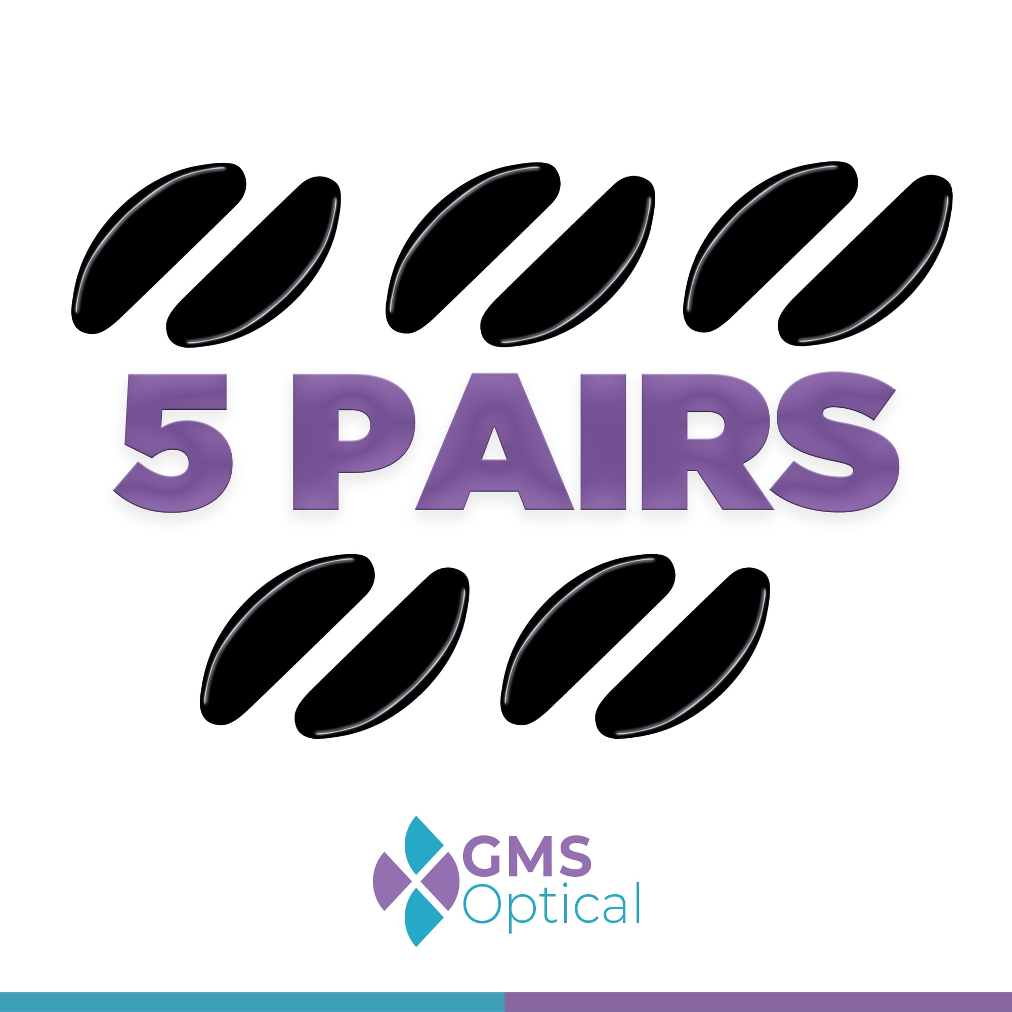 GMS Optical Contoured Adhesive Silicone Nose Pads for Glasses – 18mm Length, 1.3mm Extra-Thin, Anti-Slip Backing (5 Pair, Black)