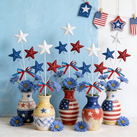 5pc Independence Day Star-Shaped Branch Decoration Plug in Foam Star Cuttings Vase Party Decor for 4 Th of July Patriotic Celebrations