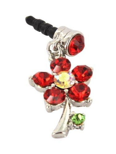 For Apple iPhone 4S 4 Galaxy S Cell Phones & MP3s Silver Flower Red Gems Universal 3.5mm Headphone Plug Charm by CellBatt