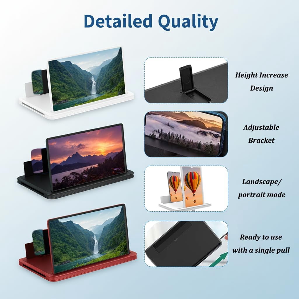 Screen Magnifier for Cell Phone with Adjustable Stand, Foldable Phone Screen Magnifier for Movies & Videos, Hands-Free Viewing, Compatible with All Smartphones (Red, 14'')