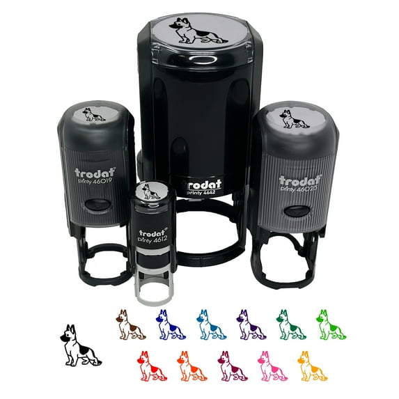 German Shepherd Standing Dog Self-Inking Rubber Stamp Ink Stamper - Sky Blue Ink - Mini 1/2 Inch