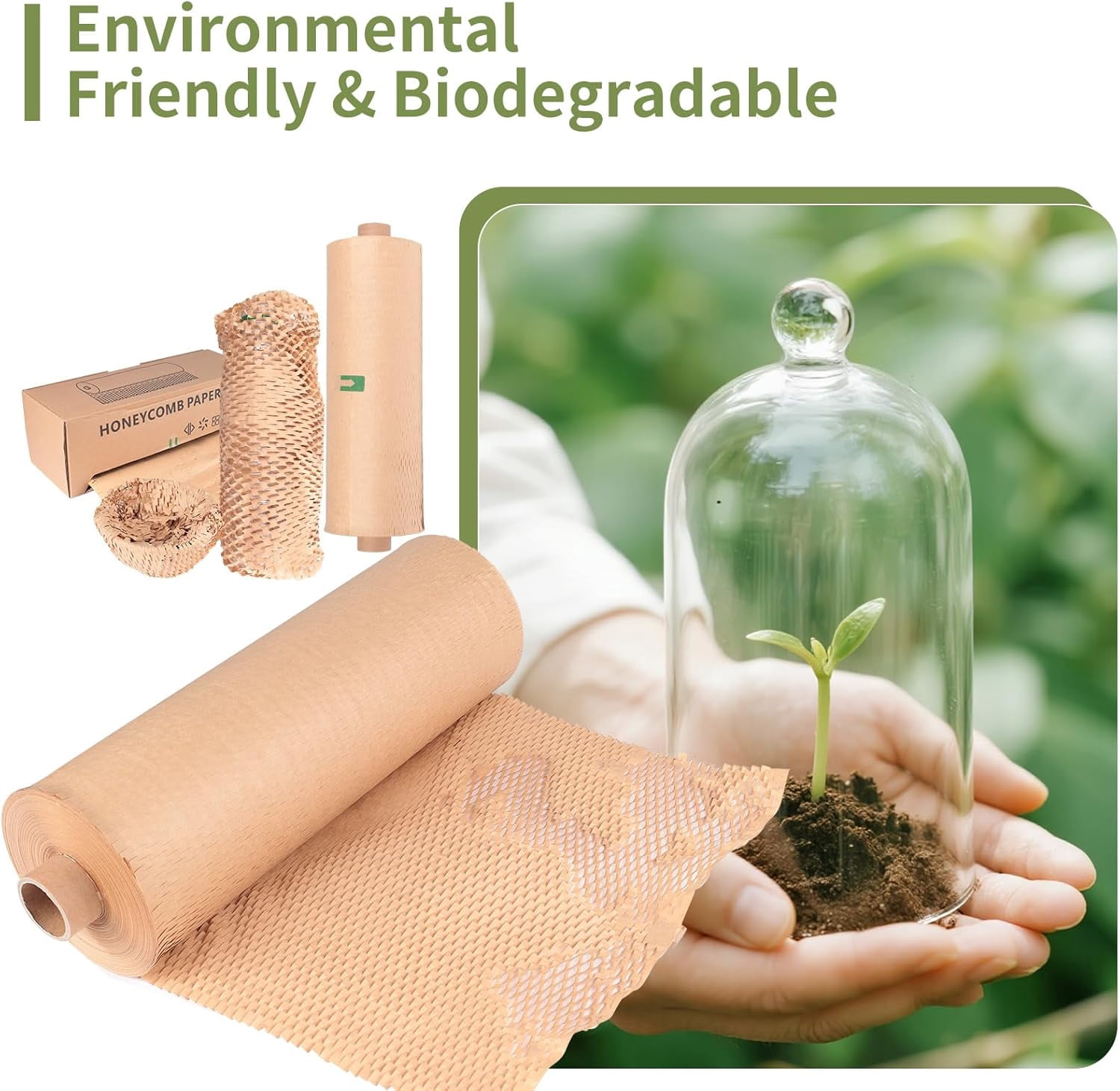 Eco-Friendly Honeycomb Packing Paper - 15" x 500' with Easy Dispense Box, 100% Recyclable Kraft Material, Ideal for E-Commerce, Moving, and Small Business Shipping