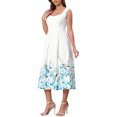 thumbnail image 4 of INSPIRE CHIC Women's Vintage 50s Dress Cocktail Sleeveless Square Neck Midi Floral A-Line Dresses L White Blue, 4 of 6