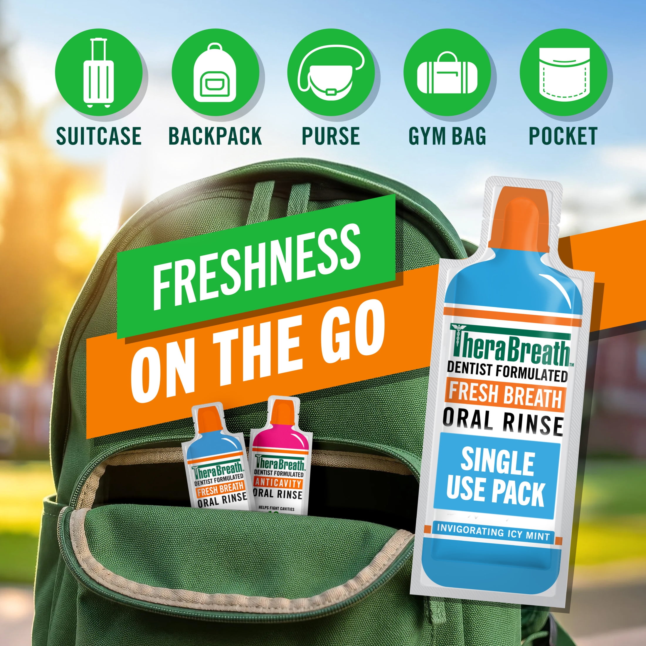 TheraBreath Fresh Breath Oral Rinse Packets, Invigorating Icy Mint, 0.34 fl oz, 10 Pack