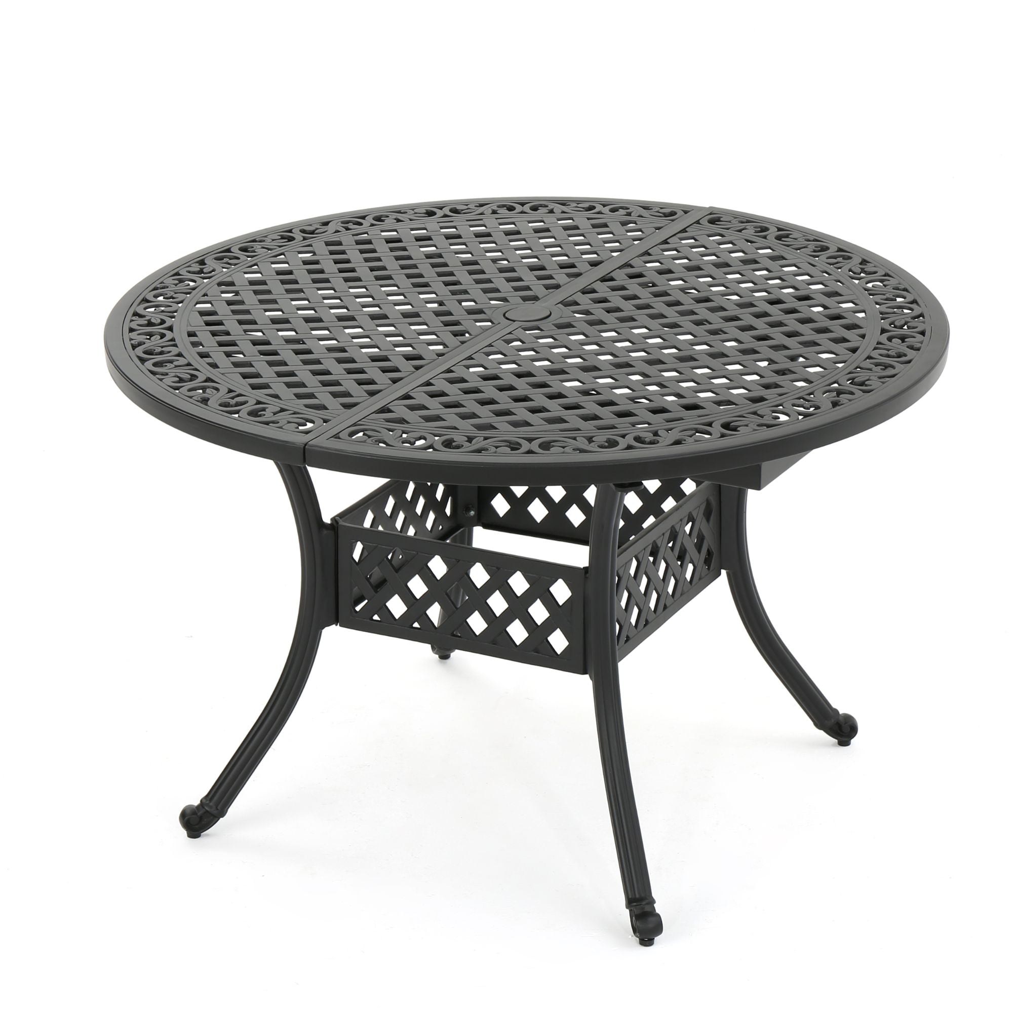 61.25" Black Contemporary Round Expandable Outdoor Patio Dining Table