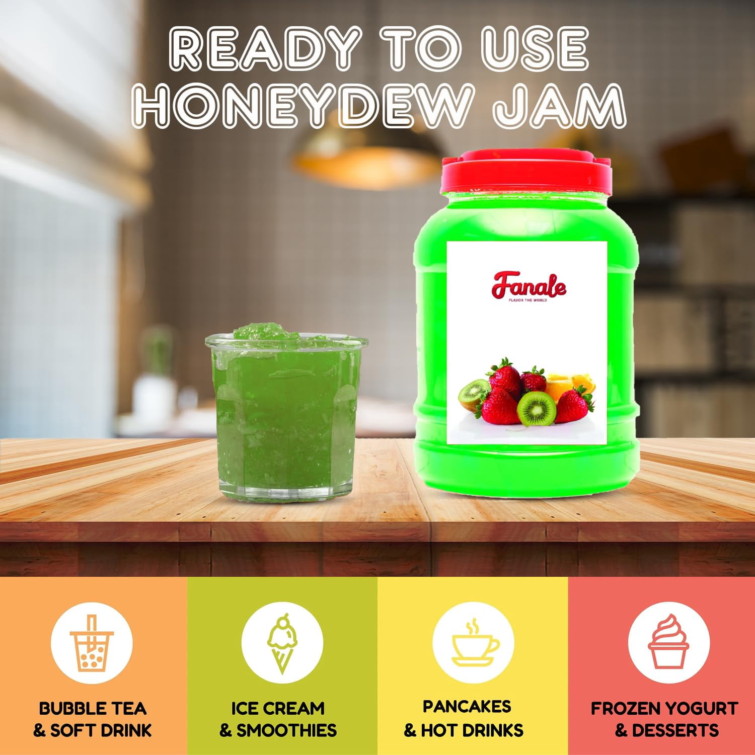 Fanale Honeydew Flavor Fruit Jam for Bubble Tea, Premium Flavoring Jam for Boba Tea, Smoothies, and Desserts, 9 lb (Pack of 4)