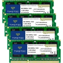 Timetec 32GB Kit (4x8GB) DDR3 Laptop RAM Memory, 1333MHz PC3-10600, SODIMM 204-Pin, Non-ECC Unbuffered, 1.5V/1.35V CL9, Dual Rank 2Rx8