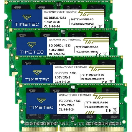Timetec 32GB Kit (4x8GB) DDR3 Laptop RAM Memory, 1333MHz PC3-10600, SODIMM 204-Pin, Non-ECC Unbuffered, 1.5V/1.35V CL9, Dual Rank 2Rx8