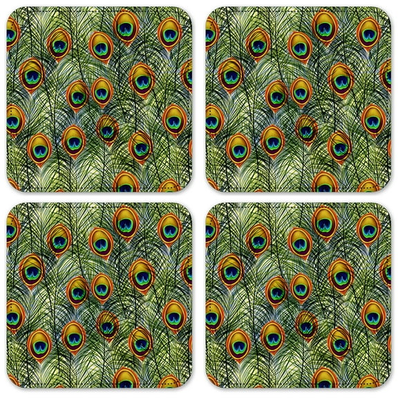 Vinyl Drink Coasters - Set of 4 - Peacock Feathers