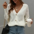 thumbnail image 4 of Vedolay Women's Cardigan Sweaters 2023 Lightweight Crochet Knit Cardigans Button Down Sweaters Shrugs White,XL, 4 of 5