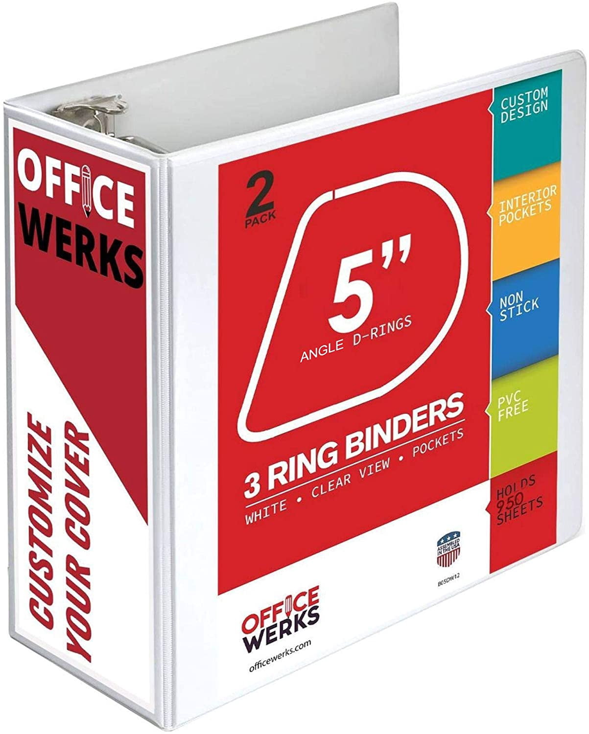 3 Ring Binder, Professional D Ring Binder, Presentation Folder 8.5 x 11 with Pockets, Clear View White Binder (5 Inch (2 Pack), White)