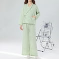 thumbnail image 2 of XuJwPNcy Pajamas for Women Set 2 Piece Long Sleeve Robes and Wide Leg Pants Sets Loungewear Outfits with Pockets, 2 of 7