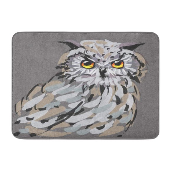 POGLIP Watercolor Bird Grey Owl Realistic Yellow Beak Beautiful Doormat Floor Rug Bath Mat 30x18 inch
