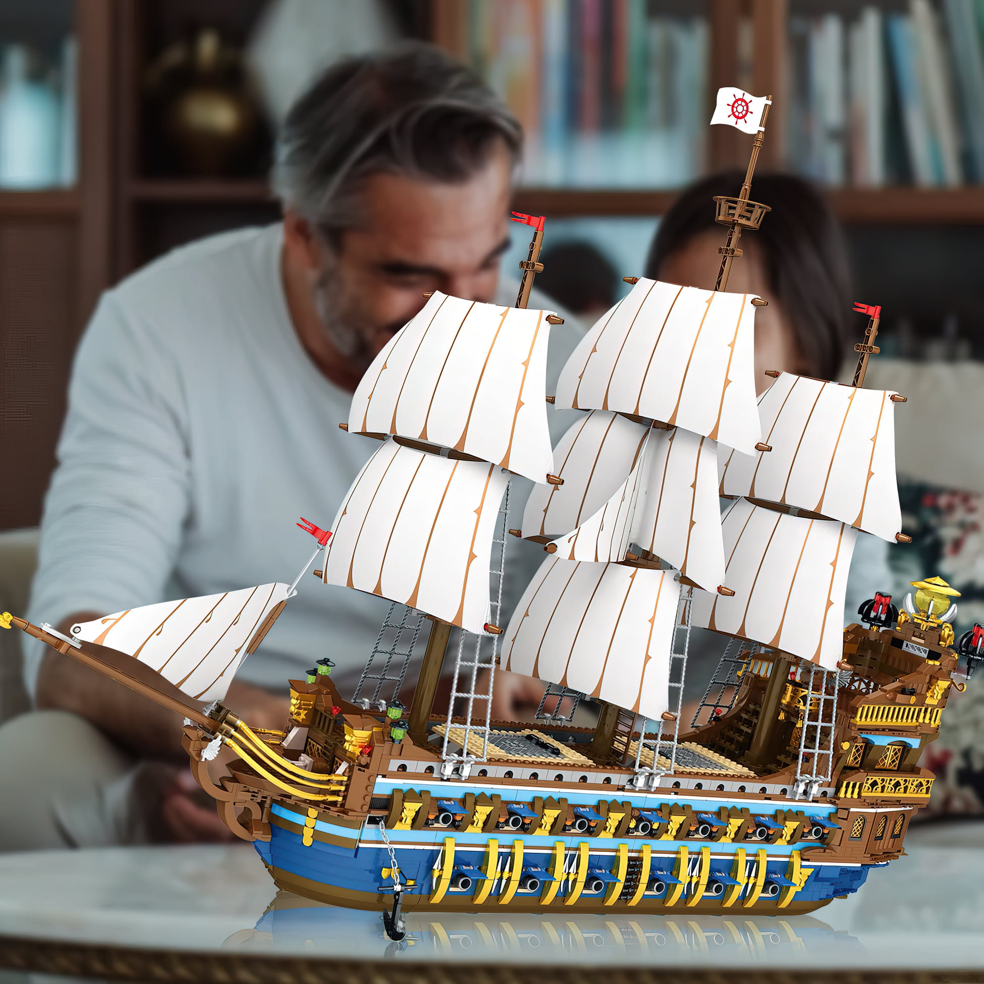 HI-Reeke Pirates Ship Building Block Set the Royal Fleet Ship Building Kit  Toy Gift for Adult Gold 