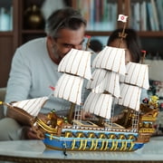 HI-REEKE Pirates Ship Building Block Set The Royal Fleet Ship Kit Plastic Toy Gift for Adult Gold