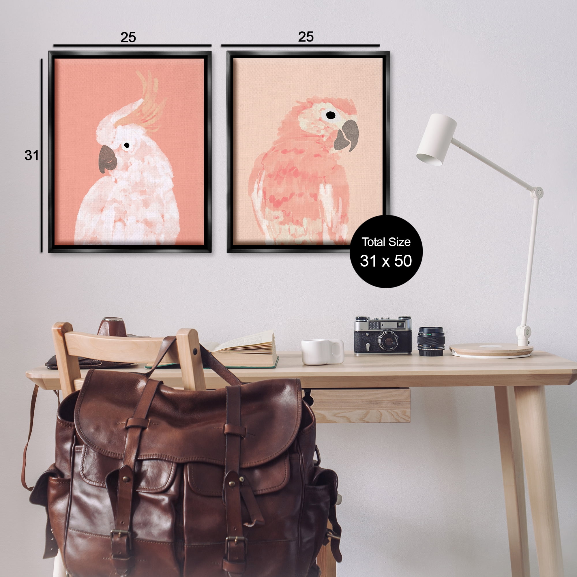 Stupell Industries Peach Cockatoo Parrot Profile Animals Painting Black Floater Framed Canvas Art Print Wall Art, 31 x 25, Set of 2