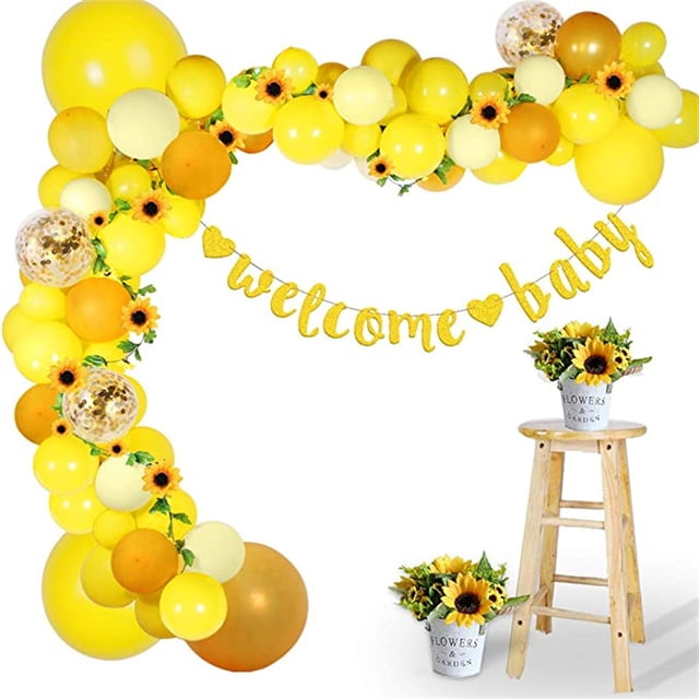Kit de arco de guirnalda de globos de girasol para decoración de baby shower para niñas o niños, globos amarillos de 18.0 in, 10.0 in, 5.0 in, vid de girasol para decoraciones de fiesta de girasol JAMW Sencillez