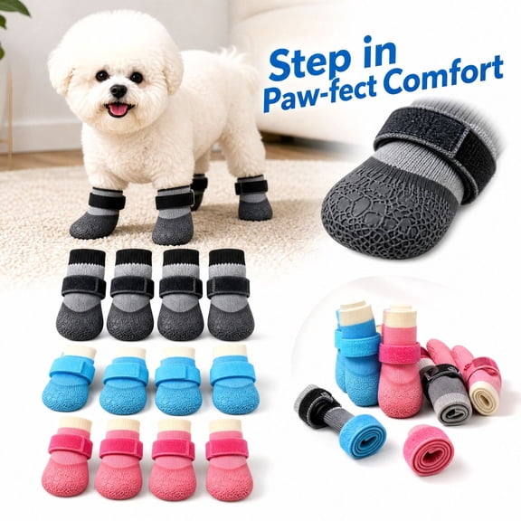 Waterproof Dog Boots Non Slip Paw Protectors for Outdoor Walking Weather Small Medium Pets 4 Pack Blue Winter Dog Shoes with Straps
