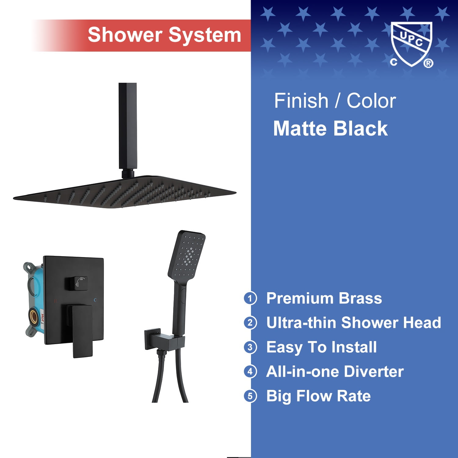 Rainlex One-Handle 1-Spray Setting Matte Black Bathtub Shower Faucet