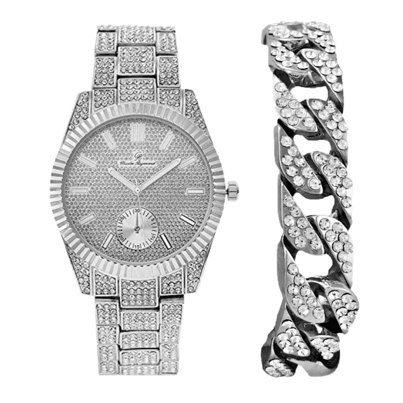 Charles Raymond Variety of Bling-ed Out Trendy Mens Hip Hop Watches - 2023 Blast (Silver - ST10310 -C)