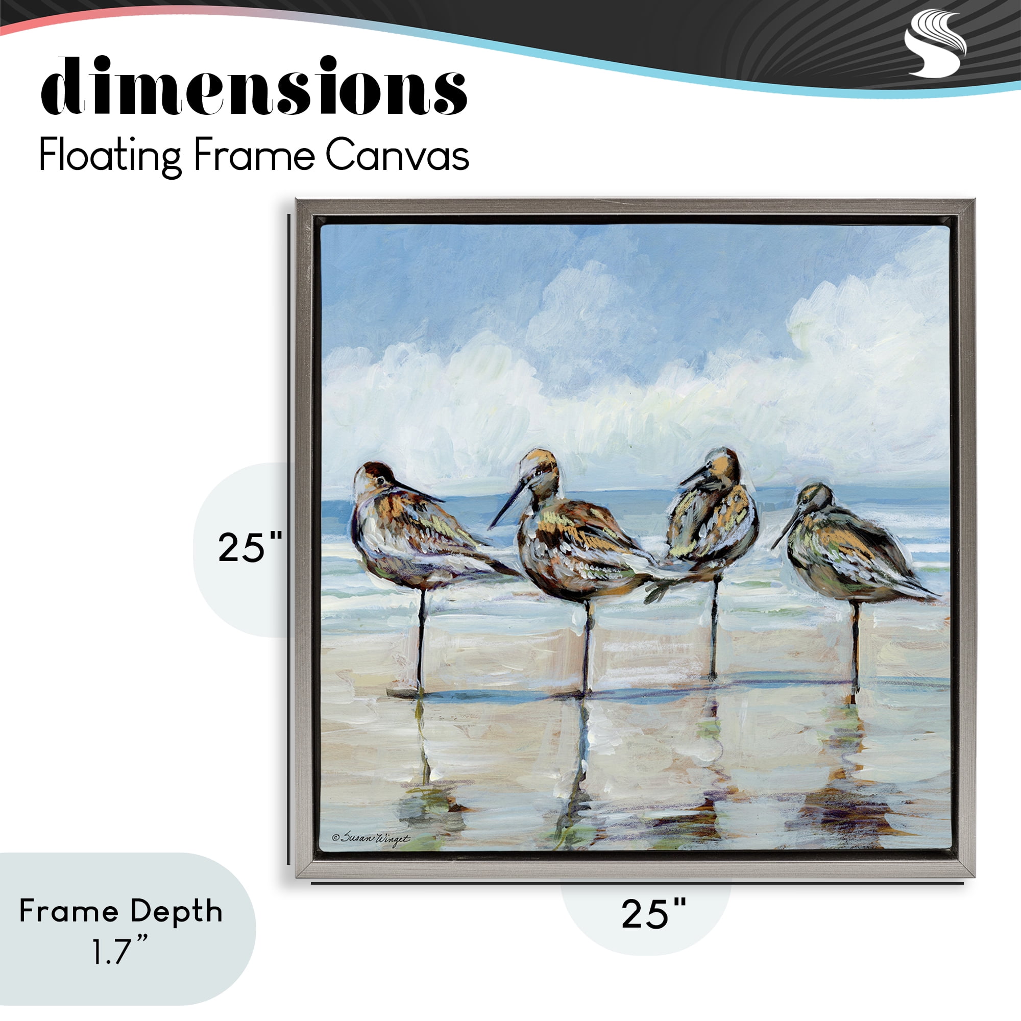 Stupell Industries Sandpipers Balancing On Beach Gray Framed Floater Canvas Wall Art, design by Susan Winget