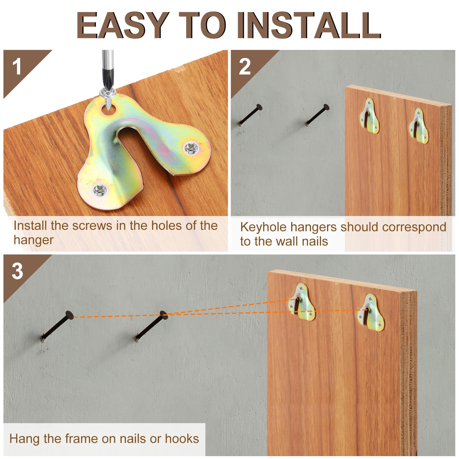50Pcs Keyhole Picture Frame Hangers, 50x44mm Keyhole Hanging Plate, Zinc Yellow