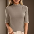 thumbnail image 2 of Beugl Womens Winter Tops Clearance, Women's Winter Sweater Slim Fit Mock Neck Short Mid Sleeve Base Sweater Top Going Out Tops Shirts for Women Grey XXL, 2 of 9
