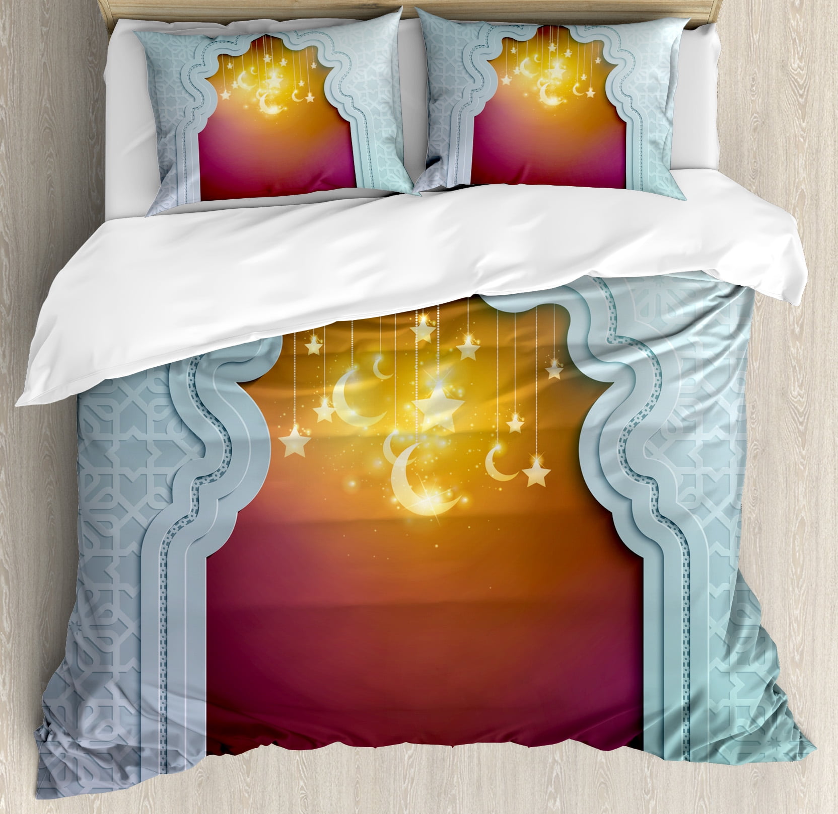 Moroccan King Size Duvet Cover Set, Mosque Door with Star and Moon Art Arabic... by Kozmos