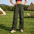 thumbnail image 2 of ZHYou No Boundarie Womens Cargo Pants Casual Drawstring Baggy Loose Fit Lightweight Flare Workout Hiking Trousers,Army Green,Size S, 2 of 6