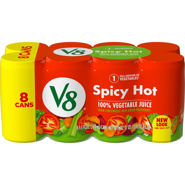 V8 Spicy Hot 100% Vegetable Juice, 5.5 FL OZ Can (Pack of 8) - Walmart.com