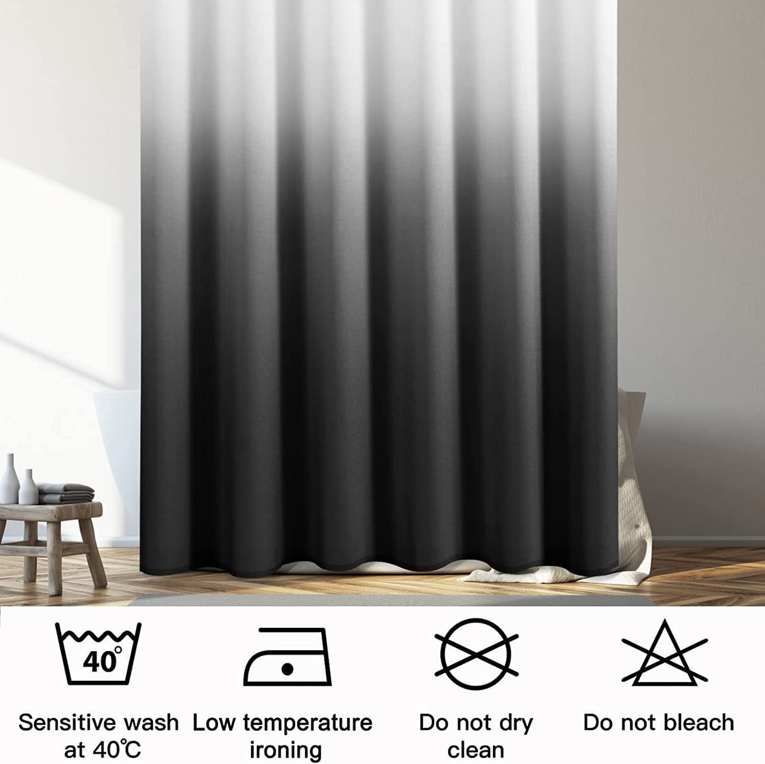 Black Men Shower Curtain 72x84 inch for Bathroom, Extra Long Shower Curtain Black and Gray, Chic Geometric Ombre Cloth Bath Curtains, Waterproof Machine Washable for Men Modern Bathtub