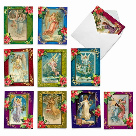 10 Assorted Merry Christmas Note Cards with Envelopes (4 x 5.12 Inch) - CHRISTMAS ANGELS M1747XB
