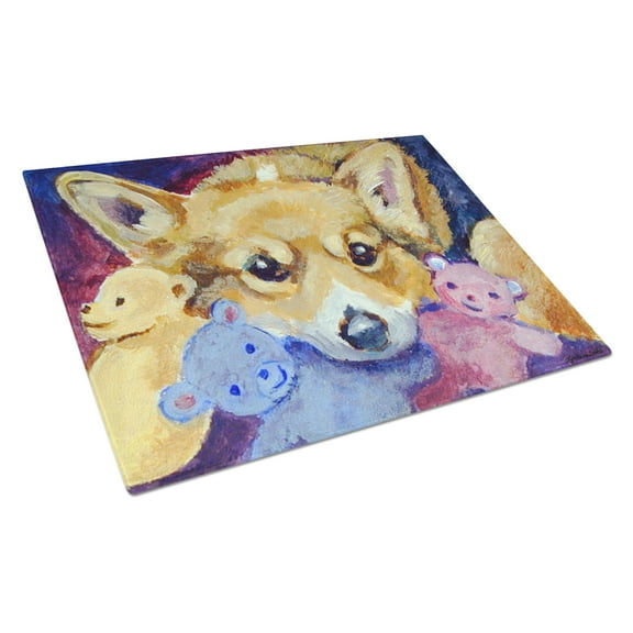 Caroline's Treasures Corgi with all the toys Glass Cutting Board Large