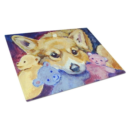 

Caroline s Treasures Corgi with all the toys Glass Cutting Board Large