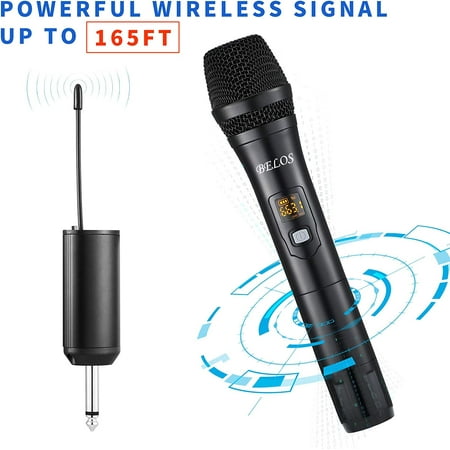 BELOS Wireless Microphone, UHF Cordless Dual Handheld Dynamic Mic System Set with Rechargeable Receiver, 165 ft Range, 6.35mm(1/4'') Plug, for Karaoke, Voice Amplifier, PA System, Singing Machine, DJ