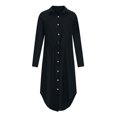 thumbnail image 4 of CHOK Robes d'Été pour Femmes Couleur Unie à Simple Boutonnage Col à Revers Robe Chemise en Coton Lin Marine m, 4 of 8
