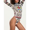 thumbnail image 5 of LMLYSoH Women Bodysuit, Long Sleeve Printed Mock Neck Triangle Bottom Romper, Wild Fashion Bodycon Jumpsuit, 5 of 8