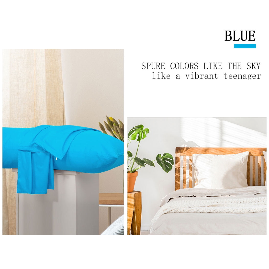 Unique Bargains Pillowcases 2 Pack 100% Cotton Body Pillow Covers Blue 20" x 54"