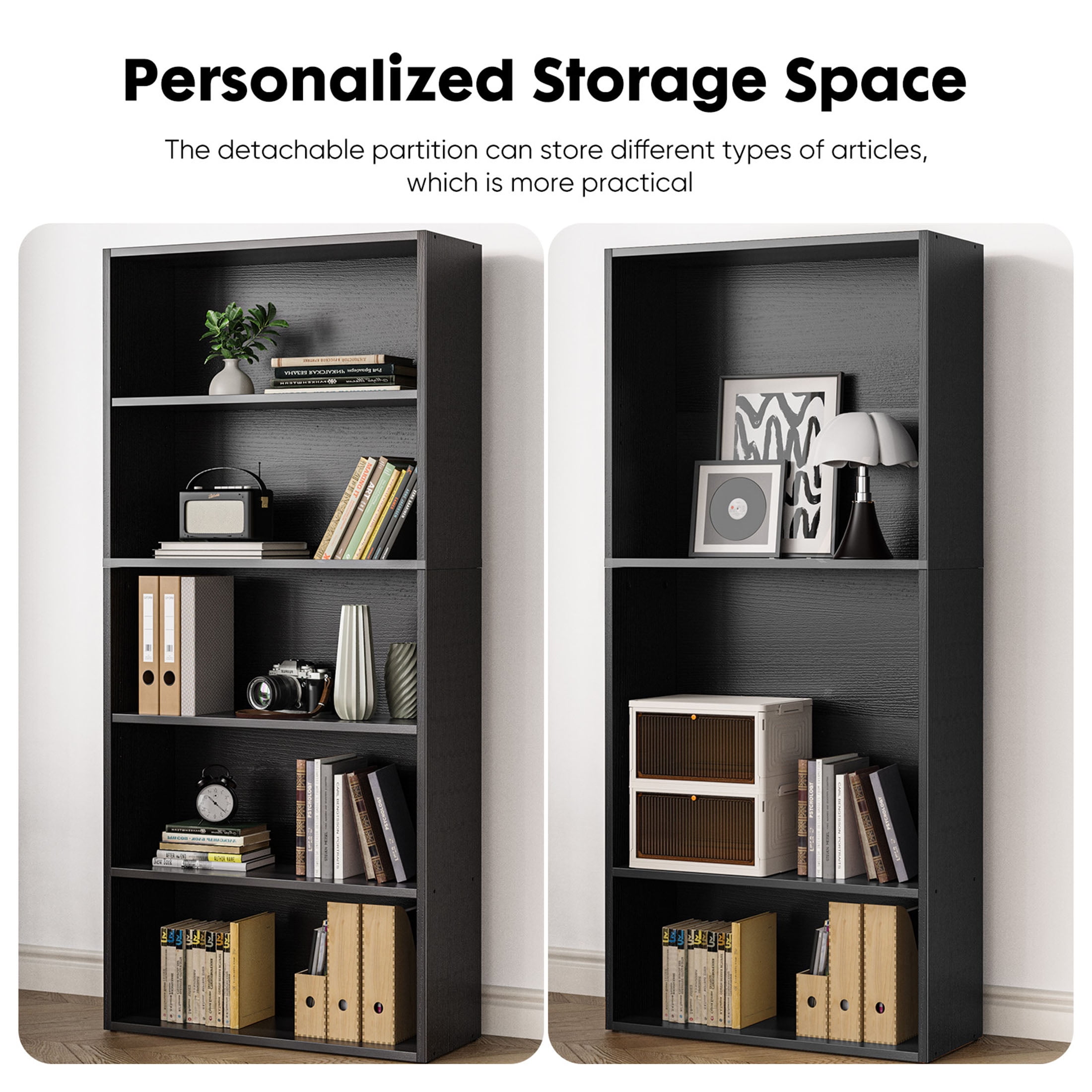 ZUNMOS 5 Shelf Bookcase, 53 Inch Tall Open Industrial Standing Bookshelf Large Storage for Home Office, Living Room, Bed Room, Black