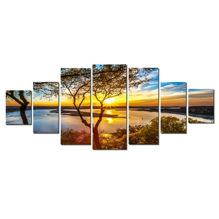 Huge Original Art (Startonight Huge Canvas Wall Art Sunrise On The Lake, Home Decor, Dual View Surprise Artwork Modern Framed Wall Art Set of 7 Panels Total 39.37 x 94.49)
