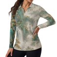thumbnail image 2 of Xoenoiee Pine Tree Mountain Waterfall Print Women's V-Neck Golf Shirts Lightweight Collared Top Long Sleeve Polo Shirts Soft and Breathable for Tennis Pickleball Casual Office Running, Size XS, 2 of 7