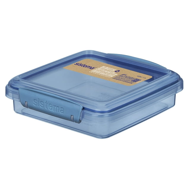 Sistema Ocean Bound Plastic Sandwich Box, 450 mL Food Storage Container and Lunch Box, Teal or Blue (Not Selectable)