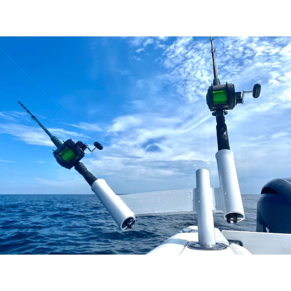 Dual Fishing Pole 2 Rod Spreader Outrigger Boat Trolling Dredge Teaser Holder