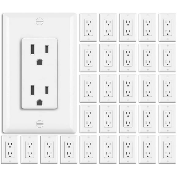 BESTTEN 30 Pack 15 Amp Decorator Receptacle Outlet, Decor Standard Electrical Wall Outlet, Residential and Commercial Use, Non-Tamper-Resistant,15A/125V/1875W, Wallp